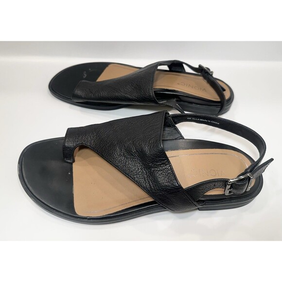 Vionic Black Leather Toe Loop Sandals Women’s 8M Adjustable Strap Comfort - Picture 2 of 6